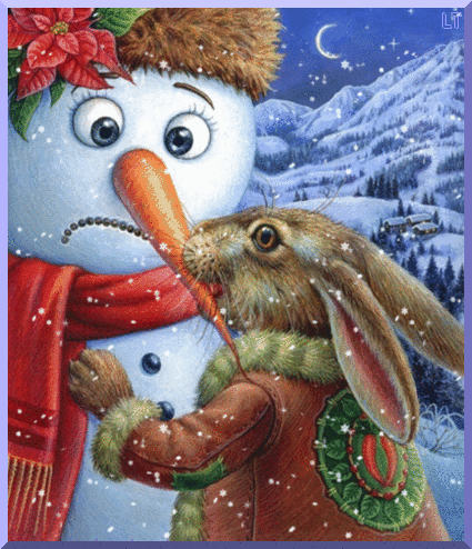 Фото Кролик хочет забрать у снеговика морковку, автор LT