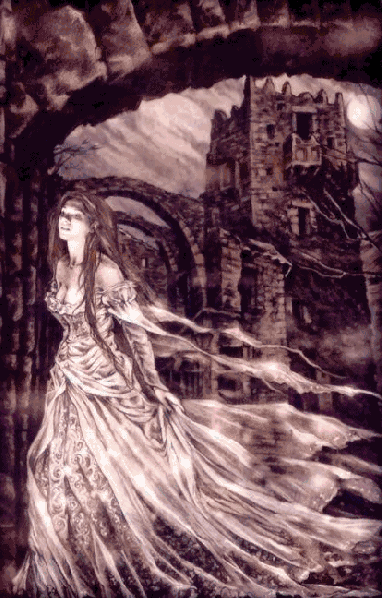 Фото Девушка на фоне мрачного замка