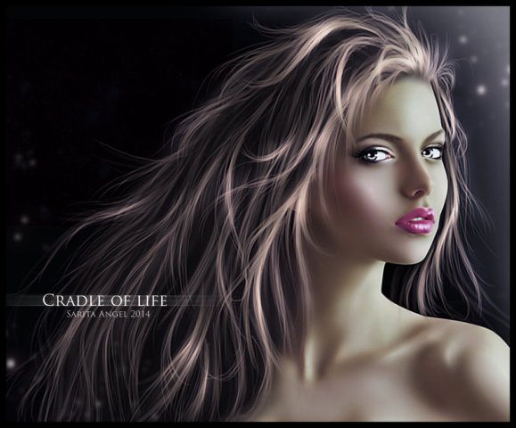 Фото Девушка с длинными волосами на темном фоне, (Cradle of Life / Колыбель жизни), by saritaangel07