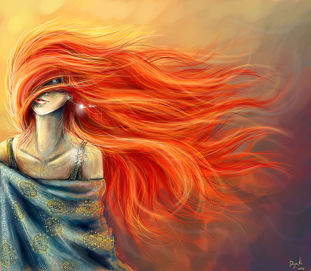 Нарисованная девушка с рыжими волосами