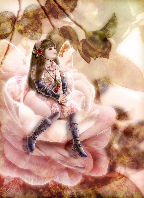 Фото Маленькая девочка-фея сидит на цветке