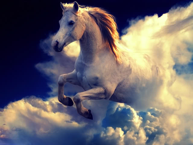 Фото Лошадь, появляющаяся из облаков