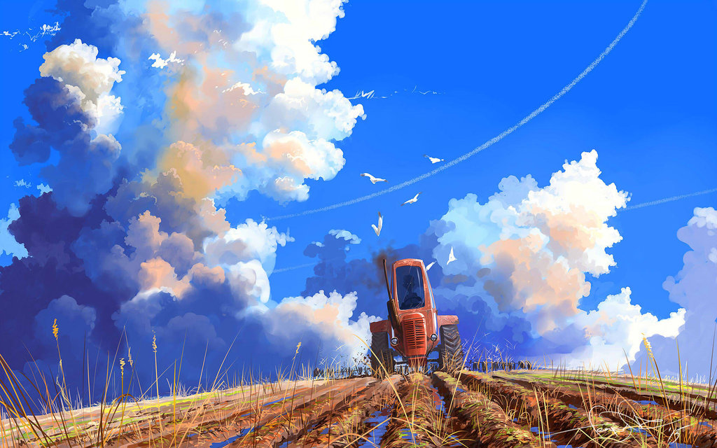 Фото Трактор в поле под облачным небом, by fear-sAs