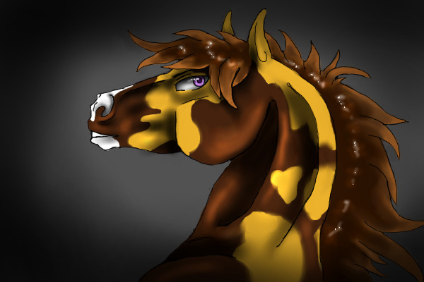 Фото Рисунок головы коричневой лошади в желтых и белых пятнах