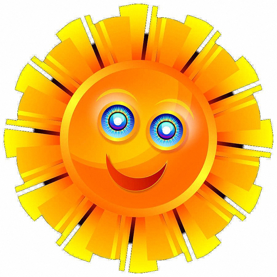 Фото Рисованное желтое Солнце с лучами, голубыми глазами и улыбающимся ртом
