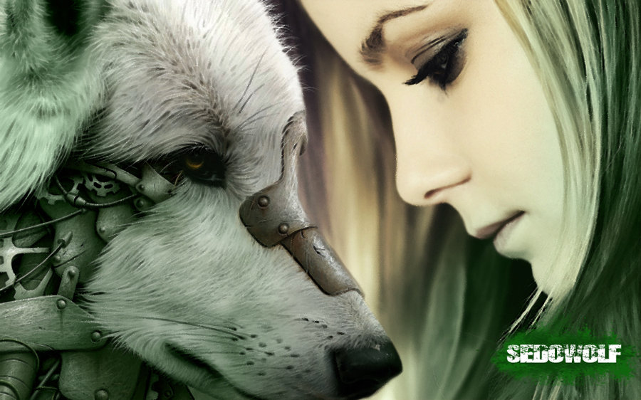 Фото Девушка и боевой волк в латах (SEDOWOLF)