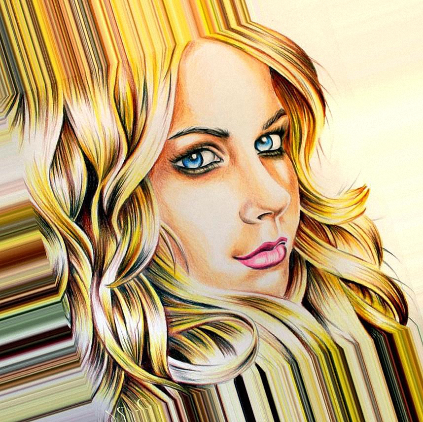 Фото Карандашный рисунок девушки блондинки с голубыми глазами
