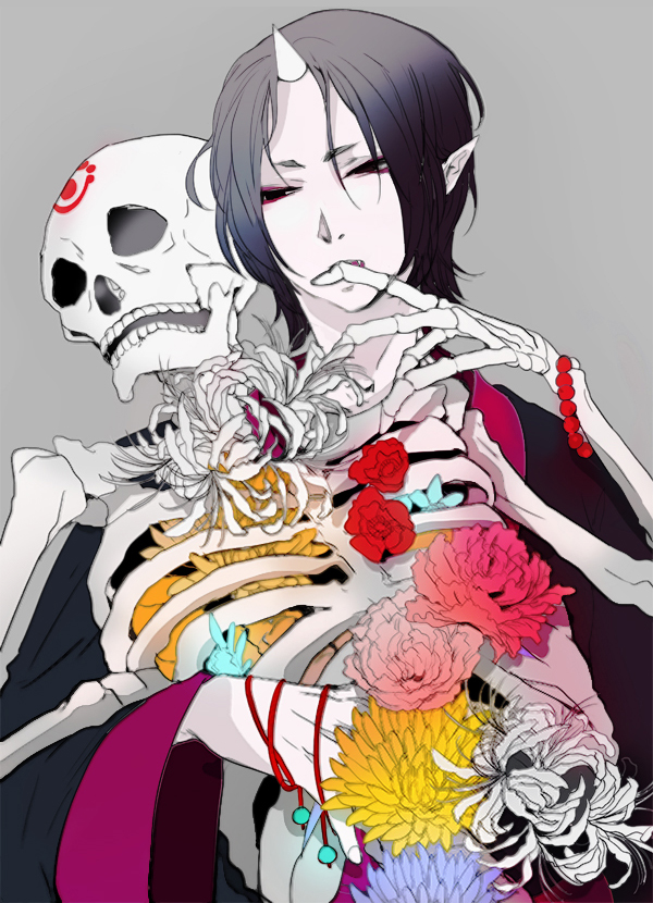 Фото Хозуки / Hoozuki обнимает скелет Hakutaku / Хакутаку из аниме Хладнокровный Хозуки / Hoozuki no Reitetsu