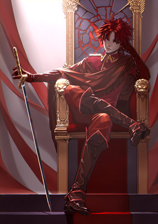 Фото Парень с мечом в руке сидит на троне