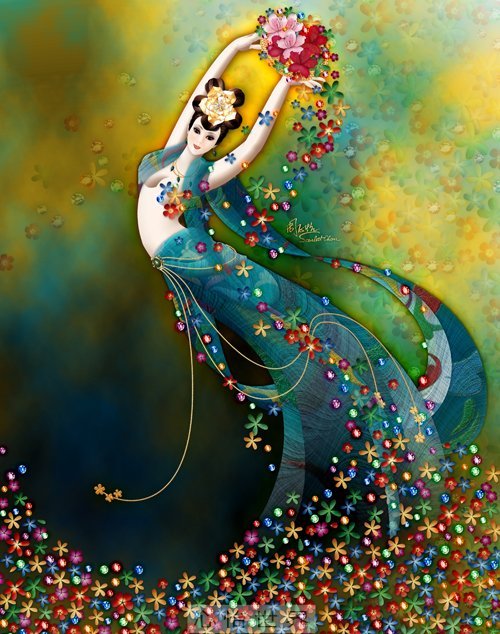 Девушка с цветами картинка рисованная