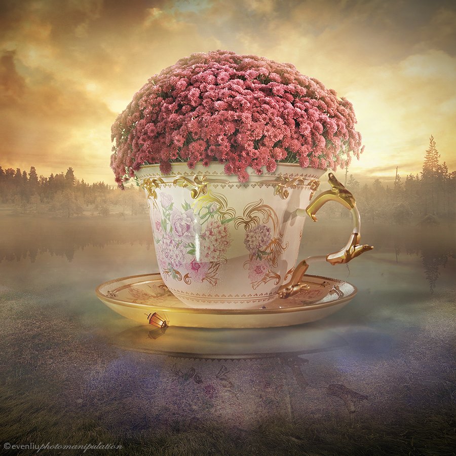 Чашка с блюдцем чайная 300 мл форма Купольная рисунок Полевые цветы №1 арт. 81.23107.00.1