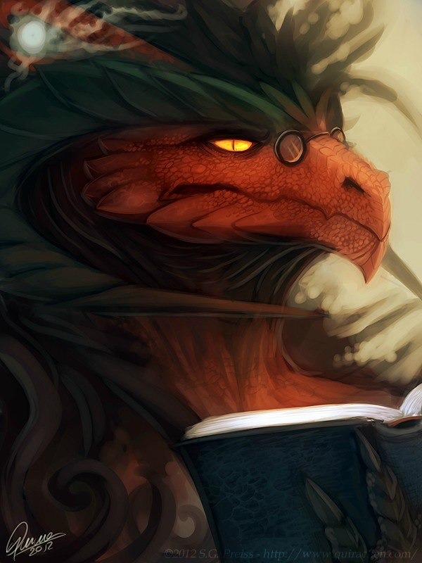 Фото Дракон-ученый с книгой в руках