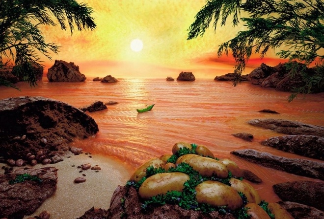 Фото Вкусное солнечное побережье сделанное из различных продуктов, художник Карл Вернер