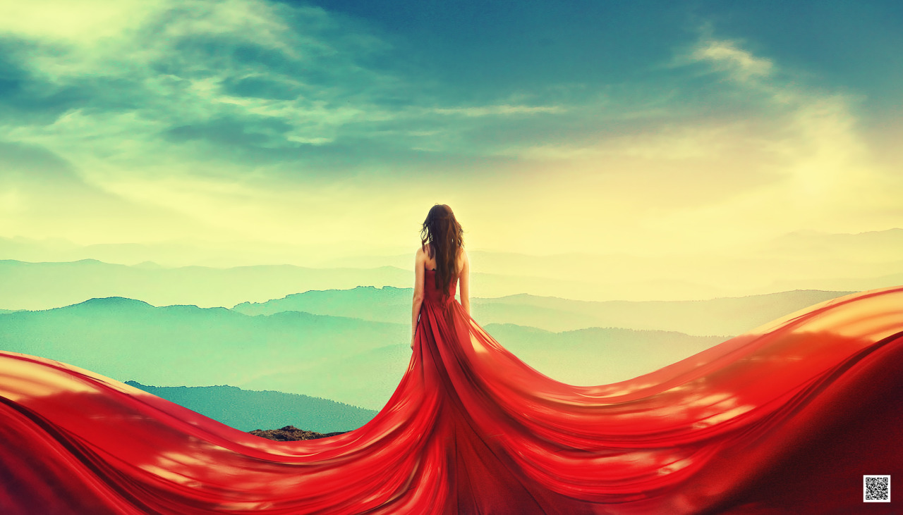 Рисунок Девушка В Красном Платье Со Спины