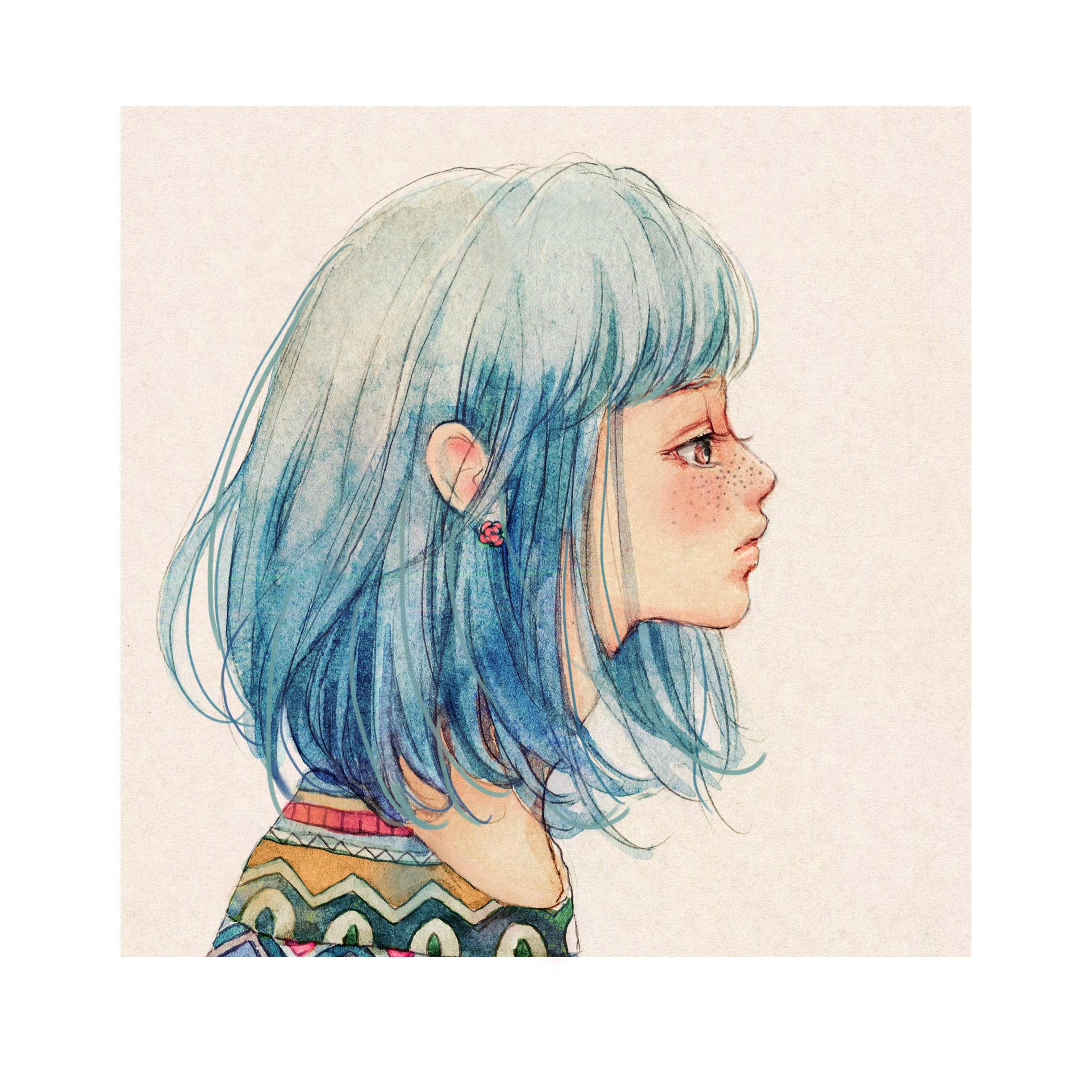 Фото Девушка с голубыми волосами, art by nhienan