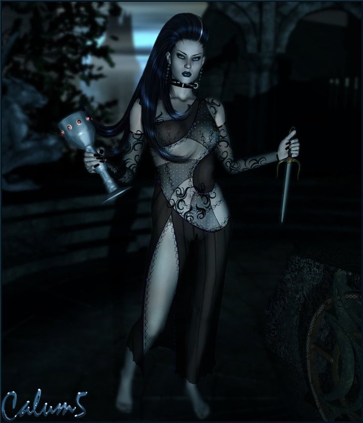 Фото Девушка с длинными черными волосами в руках меч и кубок