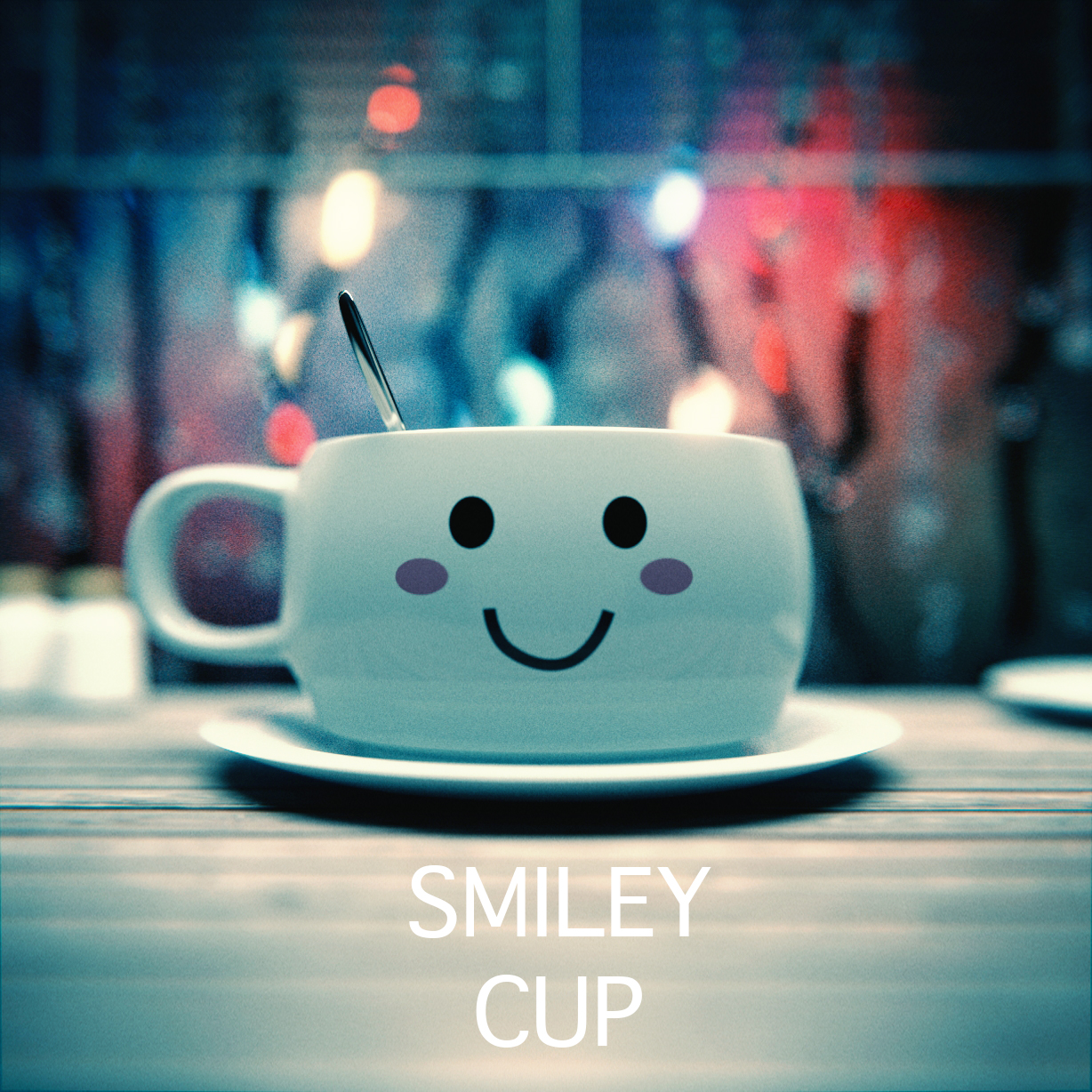 Фото Чашка на фоне разноцветных огоньков (SMILY CUP)
