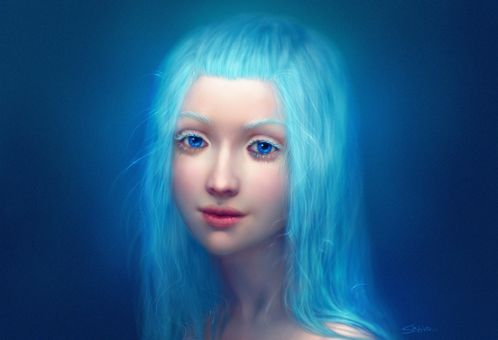 Фото Фантастическая девушка с голубыми волосами и голубыми глазами