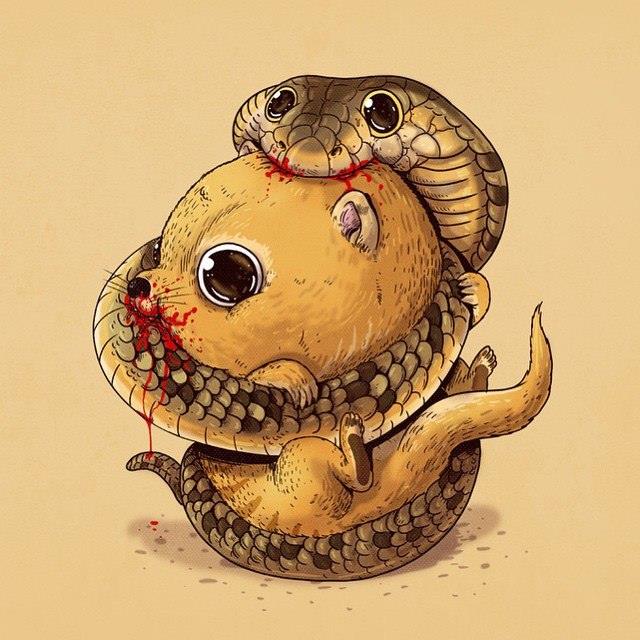 Фото Змея и мангуст кусают друг друга
