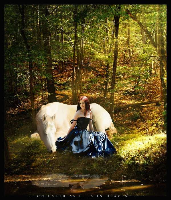 Фото Красивая девушка в лесу с белой лошадью / ON EARTH FAS IS IN HEAVEN/