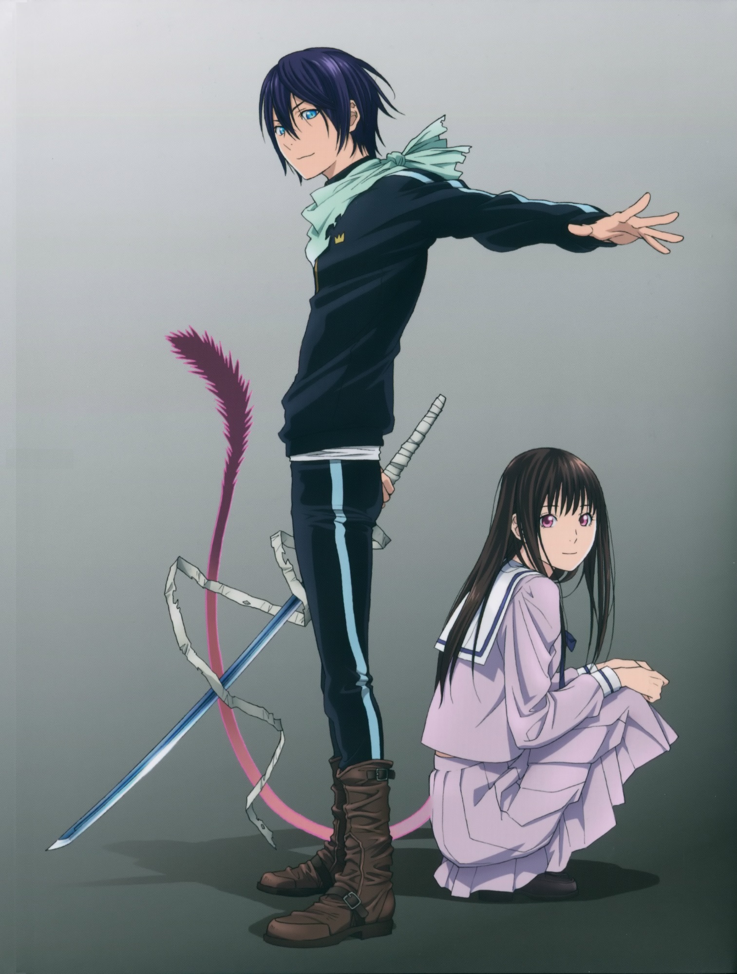 Фото Демон Yato с катаной и Hiyori Iki из аниме Noragami / Бездомный бог,  art by Toka Adachi