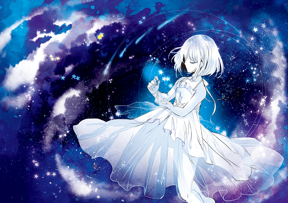 Фото Девушка в белом платье в ночном небе