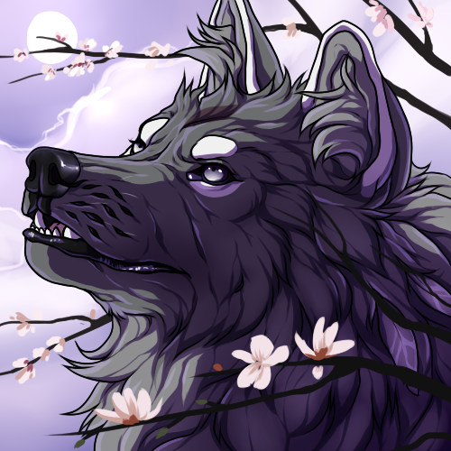 Фото Волк стоящий возле цветущих веток дерева, by Wavyrr