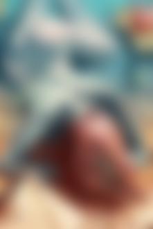 Фото Обнаженная девушка лежит в воде, положив голову и руки на берег, одна лягушка лежит у нее на волосах, другая взбирается ей на спину, художник Сирил Роландо / Cyril Rolando/