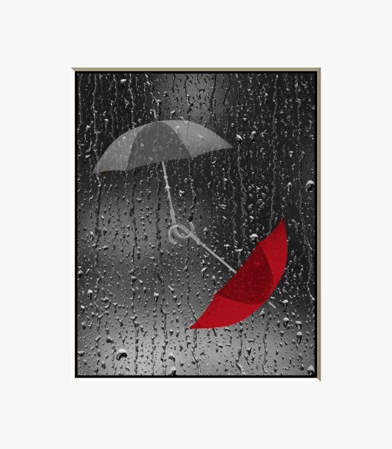 Фото Два зонтика за стеклом в каплях дождя