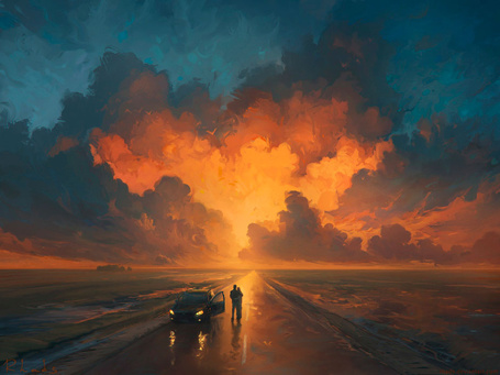 Фото Пара влюбленных любуется закатом, art by RHADS