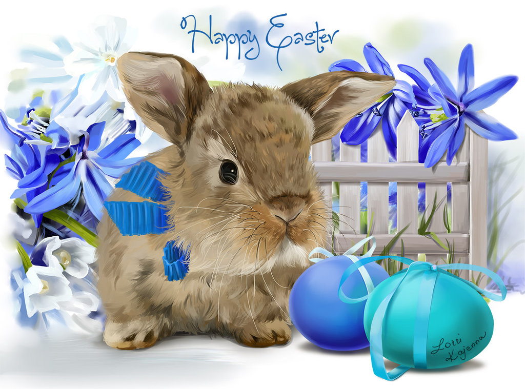 Фото Пасхальный кролик у цветов, (Happy Easterby / Христос воскрес), ву Kajenna