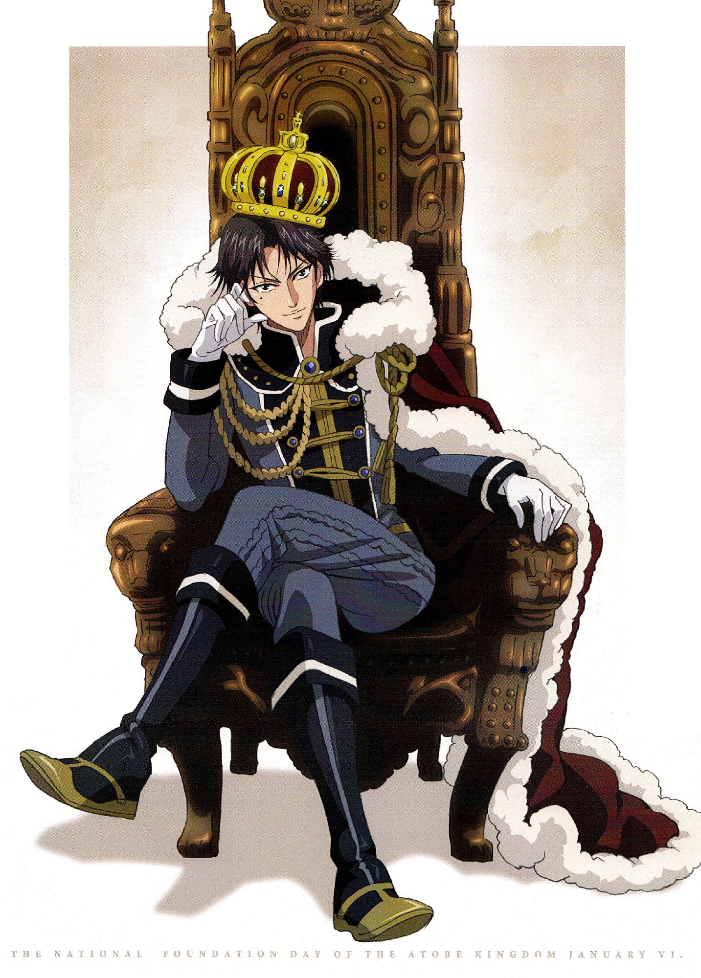 Фото Keigo Atobe в короне сидит на троне, аниме Prince of Tennis / Принц  тенниса, art by Takeshi Konomi