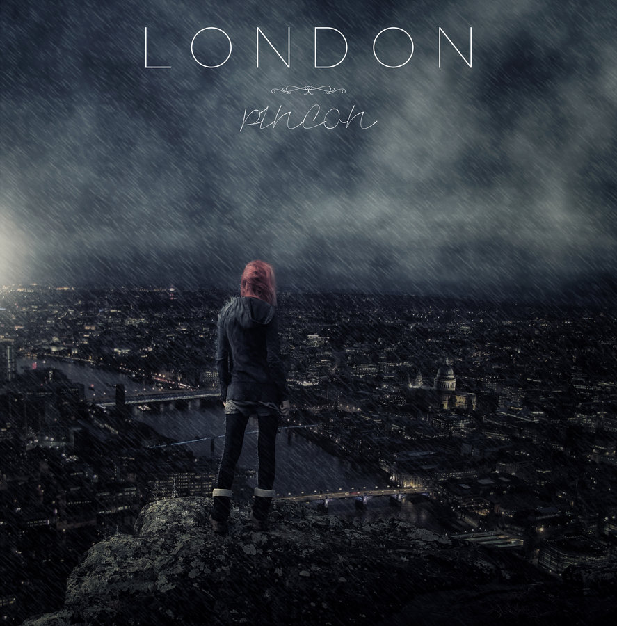 Фото Девушка стоит на фоне дождливого London / Лондона, by Pincons
