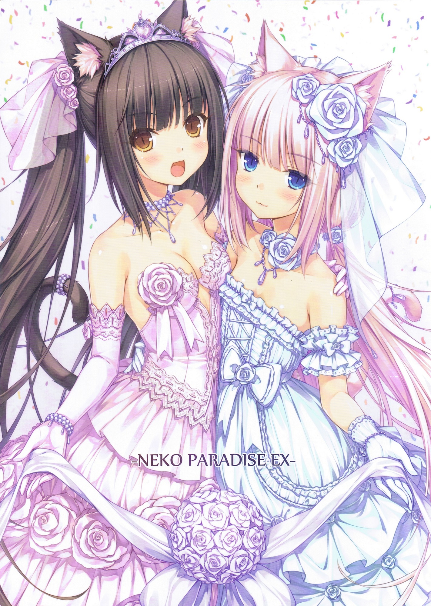 Фото Chocola и Vanilla в декольтированных свадебных платьях, манга Neko Paradise ex, art by Sayori