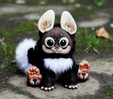 Фото Черный ушастик с белым хвостом, игрушка, художник Граф Santaniel