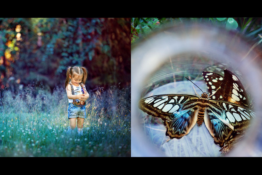 Фото Девочка с баночкой, в которой бабочки, фотограф Ирина