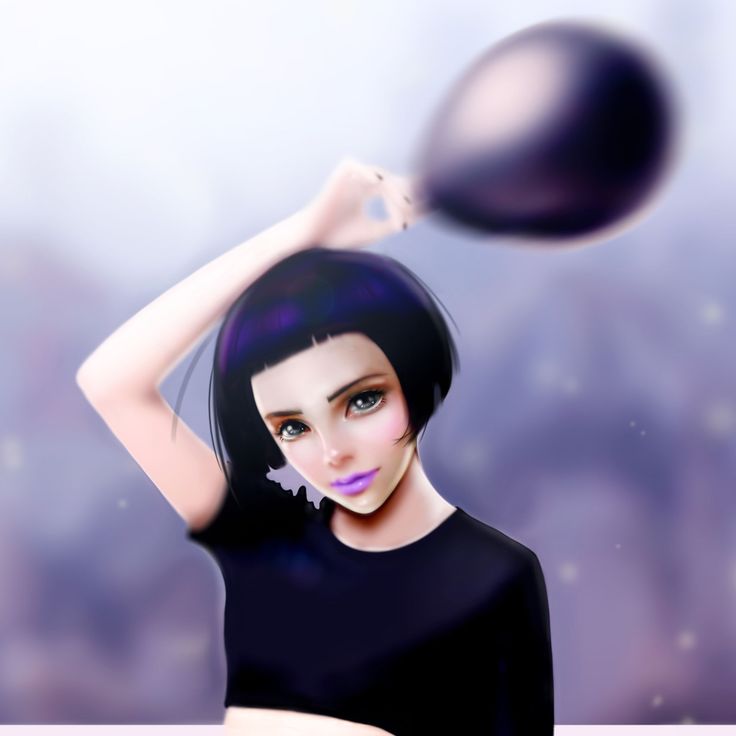 Фото Девушка с черным воздушным шариком