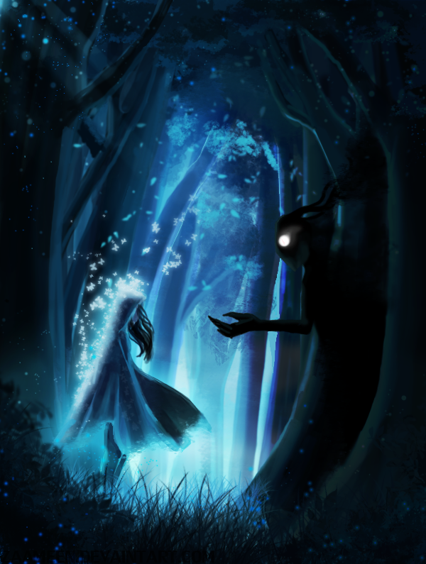 Фото Девушка и монстр в ночном лесу, by zaameen