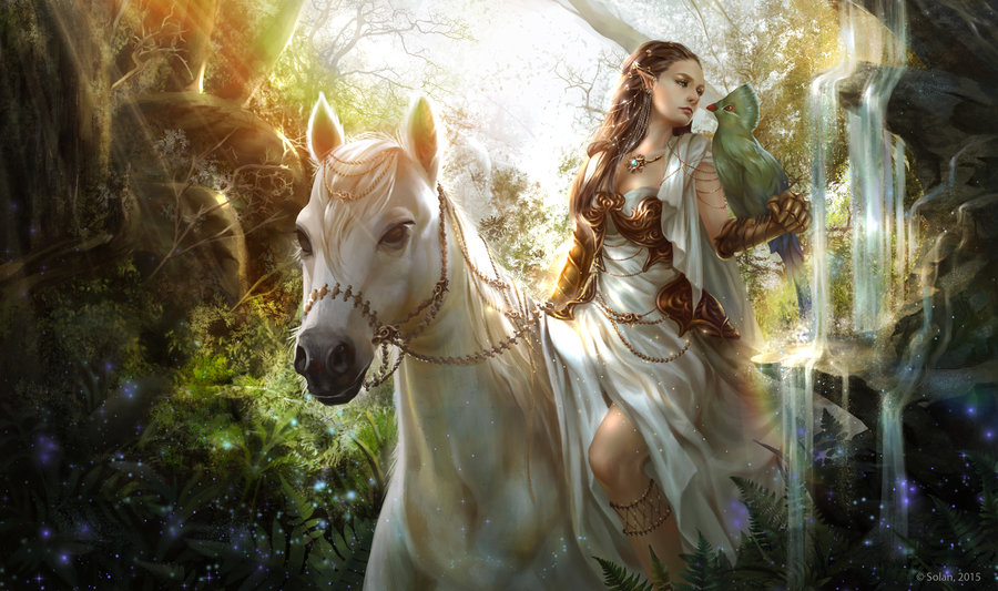 Фото Принцесса эльфов верхом на лошади в сказочном лесу, by SolanArt