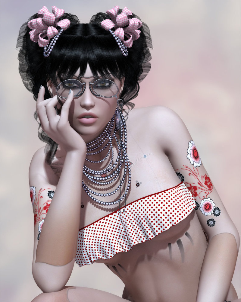 Фото Яркая гламурная девушка в очках с тату на плече / by RGUS/