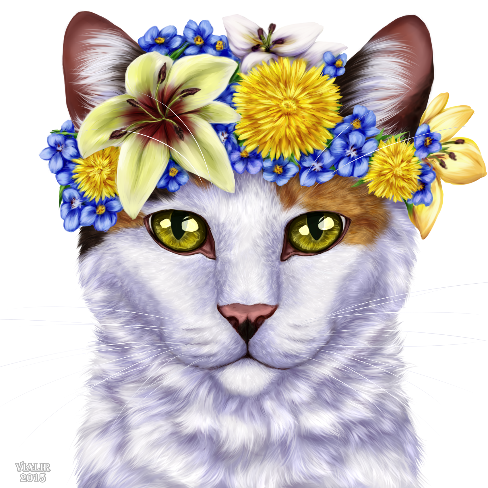 Кошка с венком. Кошка с венком на голове. Кот в цветах арт. Котик в венке из цветов. Рисунок кота с цветами
