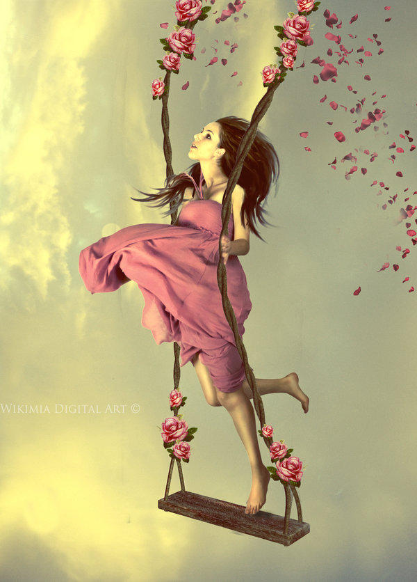 Фото Девушка на качели с розами, by WikiMia