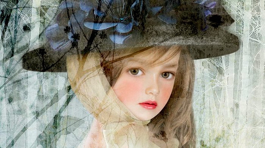 Фото Молодая девушка в большой шляпе, художница Йокота Михару / Yokota Miharu/