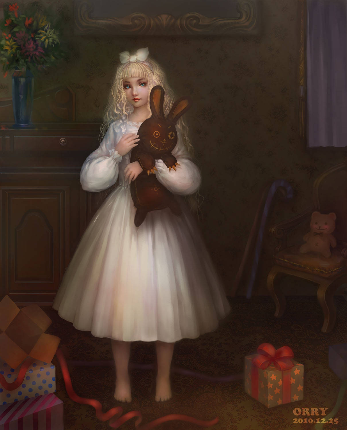 Фото Белокурая девочка с жутким плюшевым кроликом, by orryLEE
