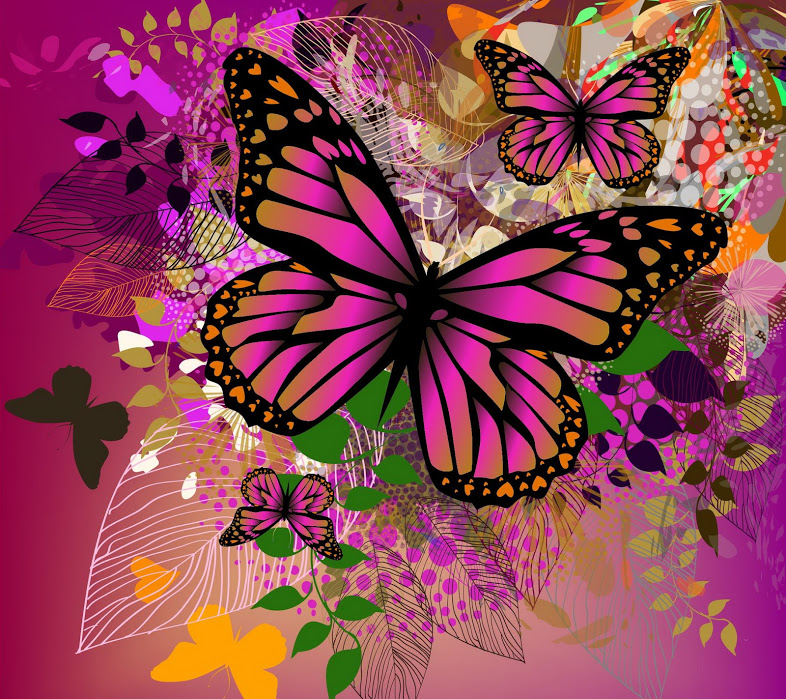 Фото Разноцветные бабочки на розовом фоне