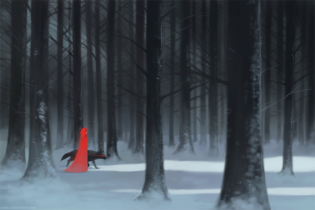 Фото Красная шапочка с волком в лесу