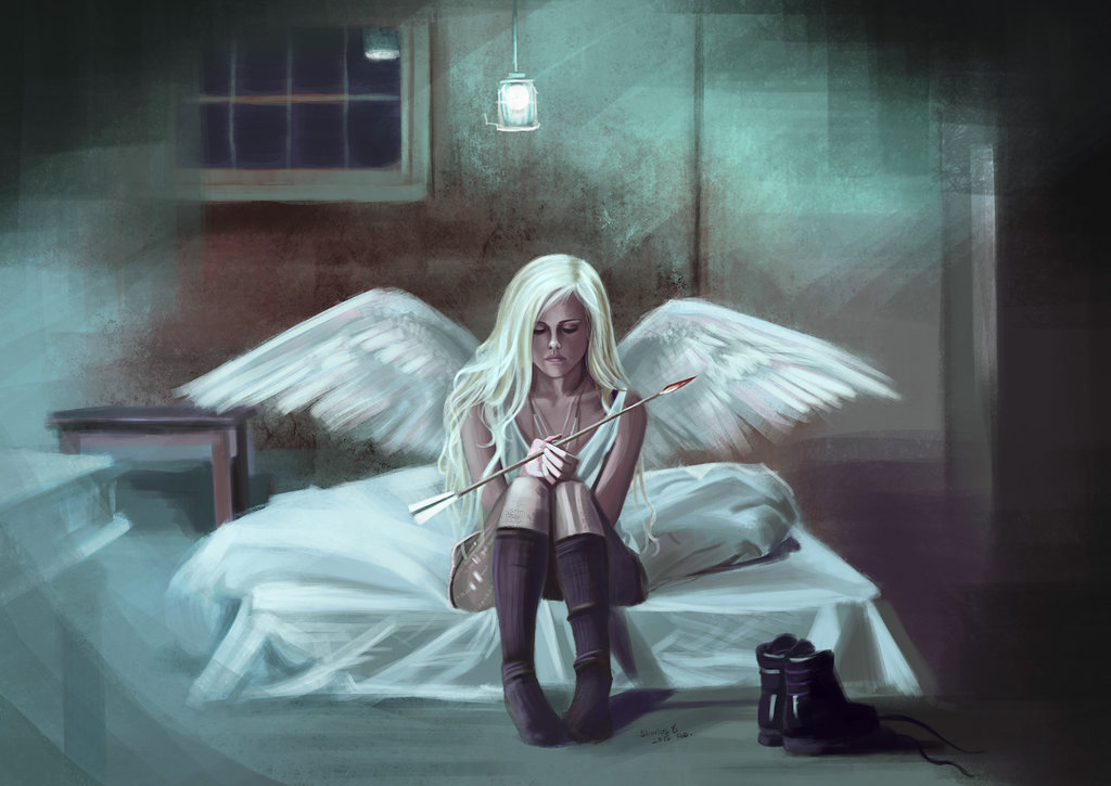 Фото Девушка-ангел сидит на постели, by Sicarius8