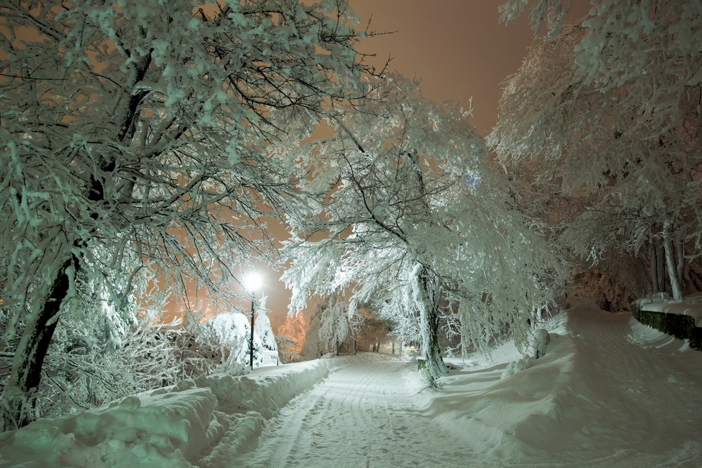 Фото Зимняя дорога, освещенная фонарем
