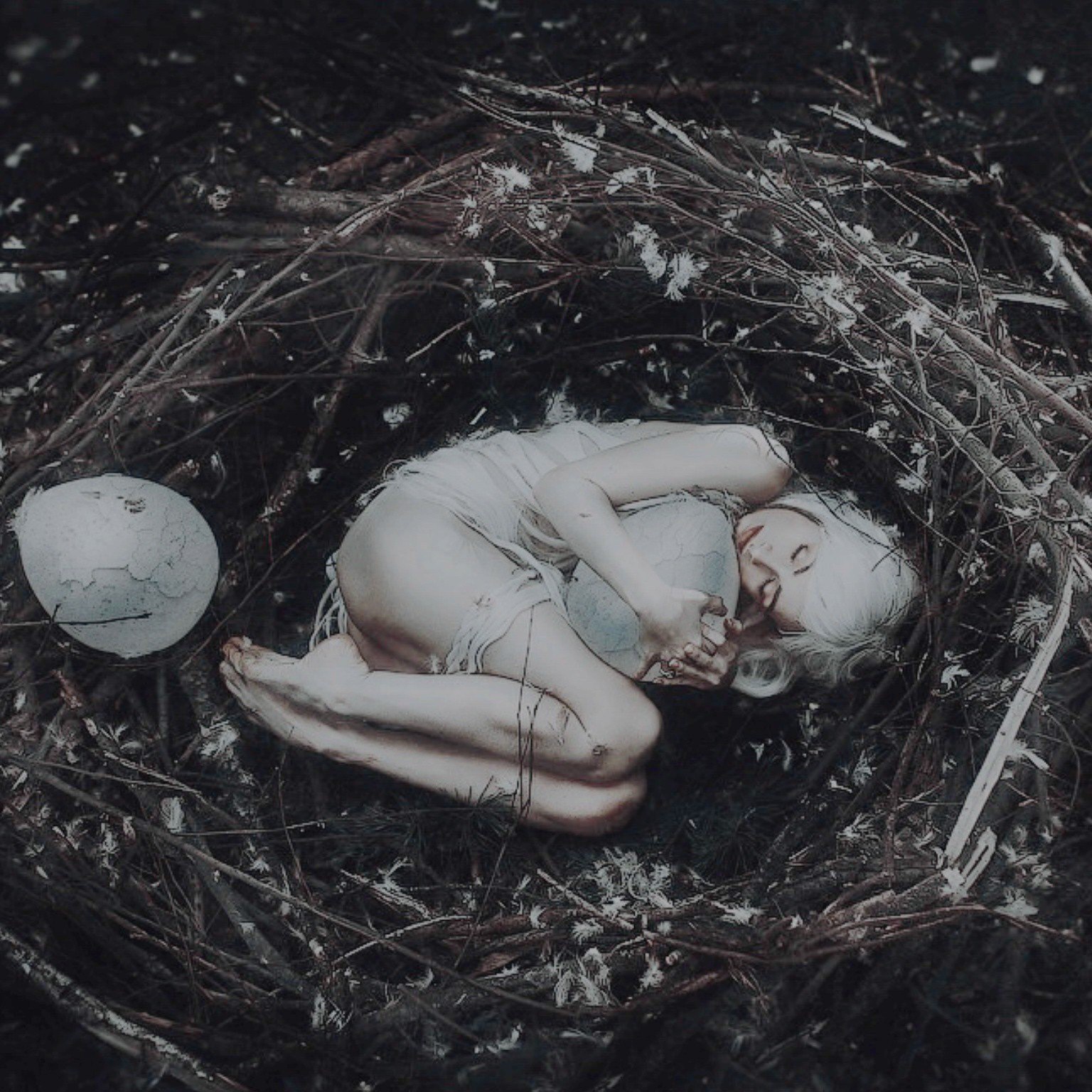 Фото Девушка лежит в гнезде с яйцами, фотограф Светлана Беляева