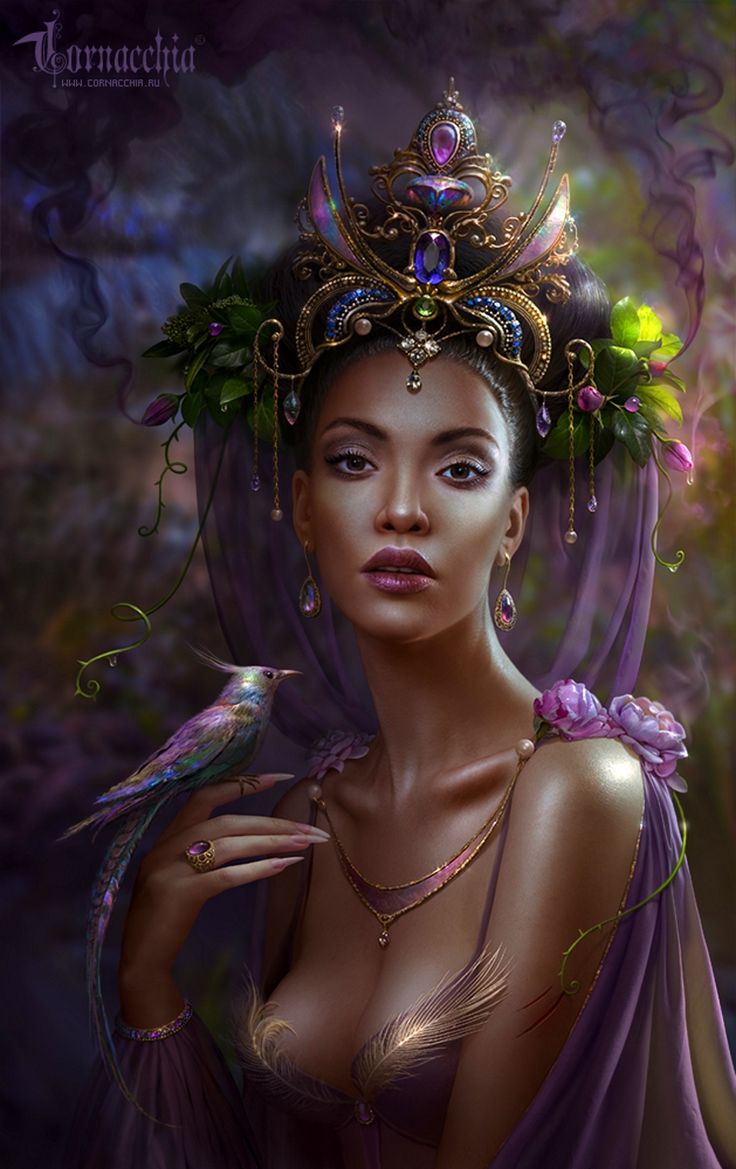 Фото Интересная девушка с украшением на голове и птицей на руке, Хабиба, принцесса джунглей, by Cornacchia